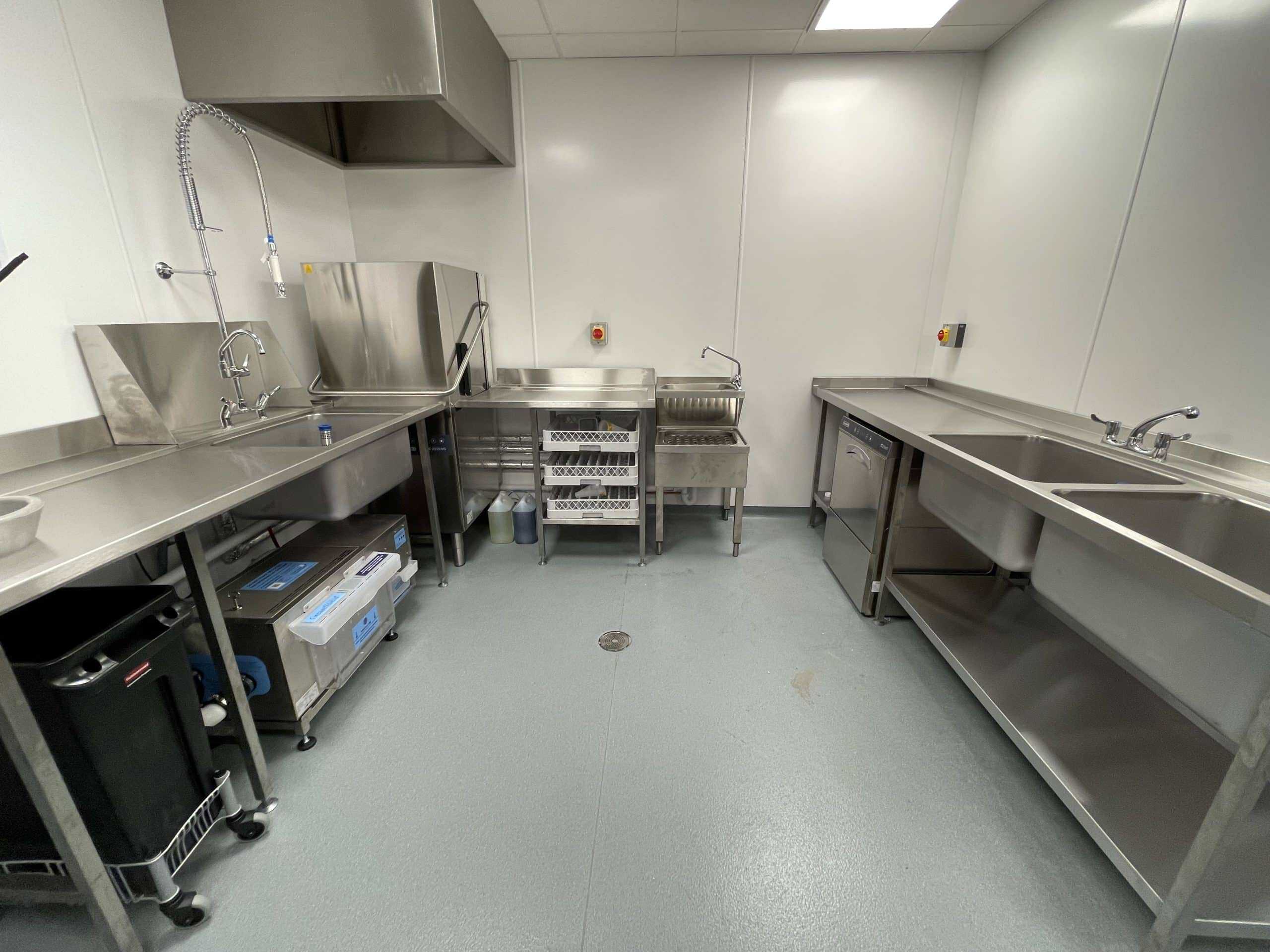 Pot wash area at Betteshanger Country Park restaurant kitchen