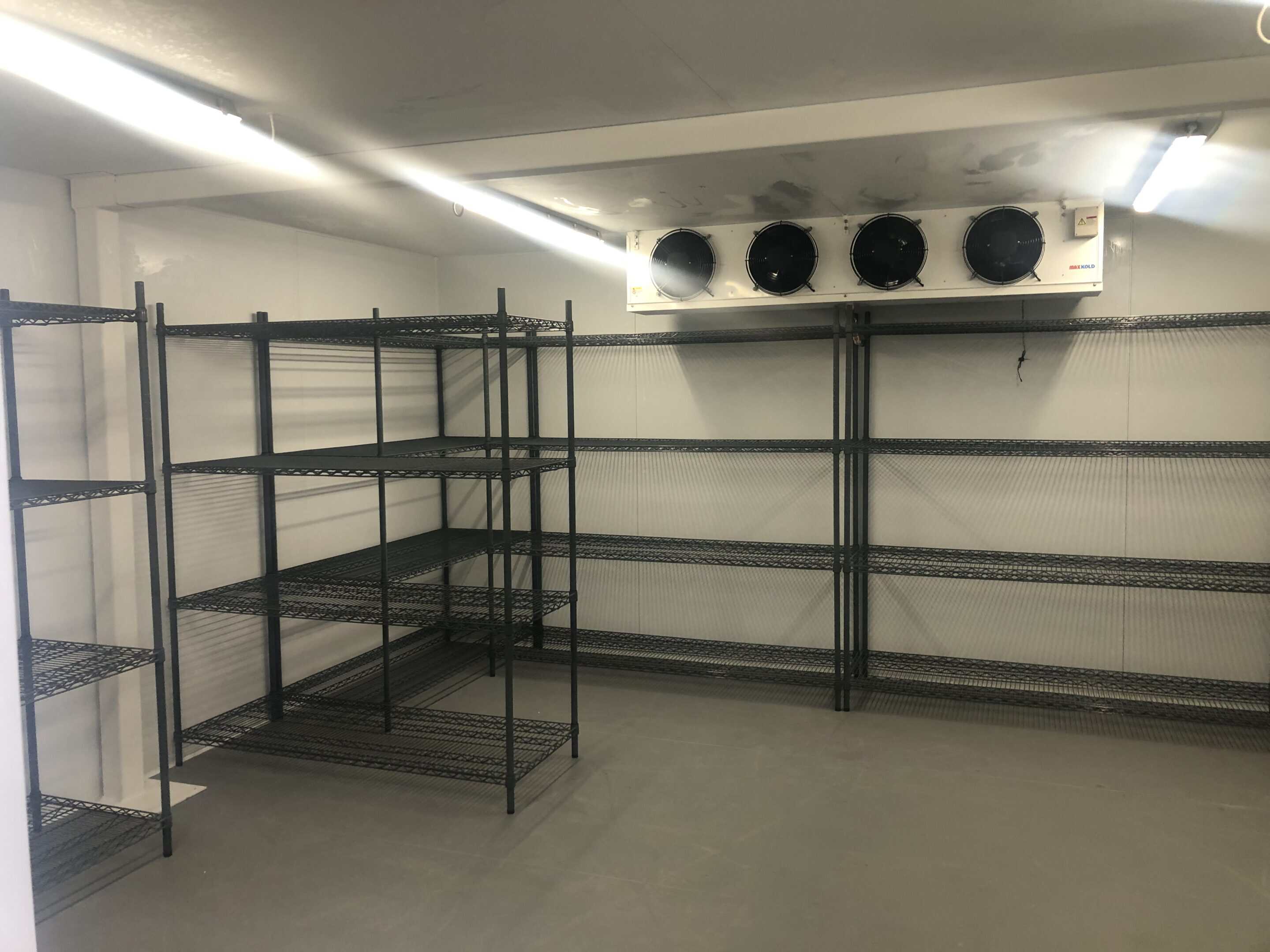 Interior of the finished walk-in cold room at The Big Cat Sanctuary, Smarden