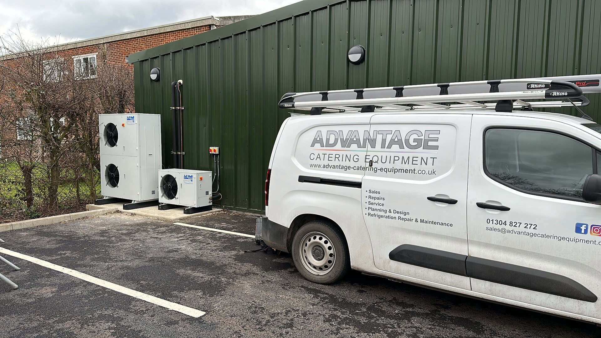 External JE Hall refrigeration plant serving the cold storage at The Big Cat Sanctuary, Smarden
