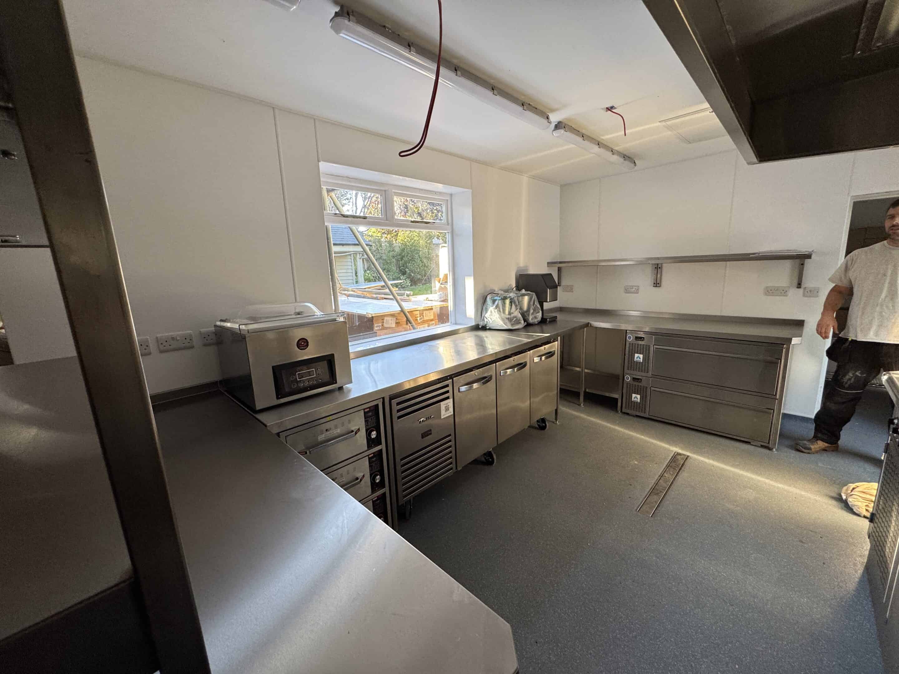 Wide view of the preparation area at the Blue Pigeons