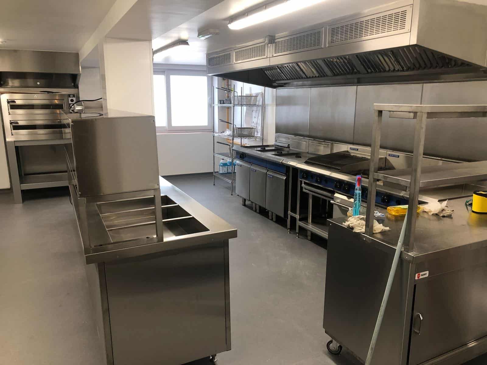 The Britannia Inn, Dungeness — central stainless steel prep tables