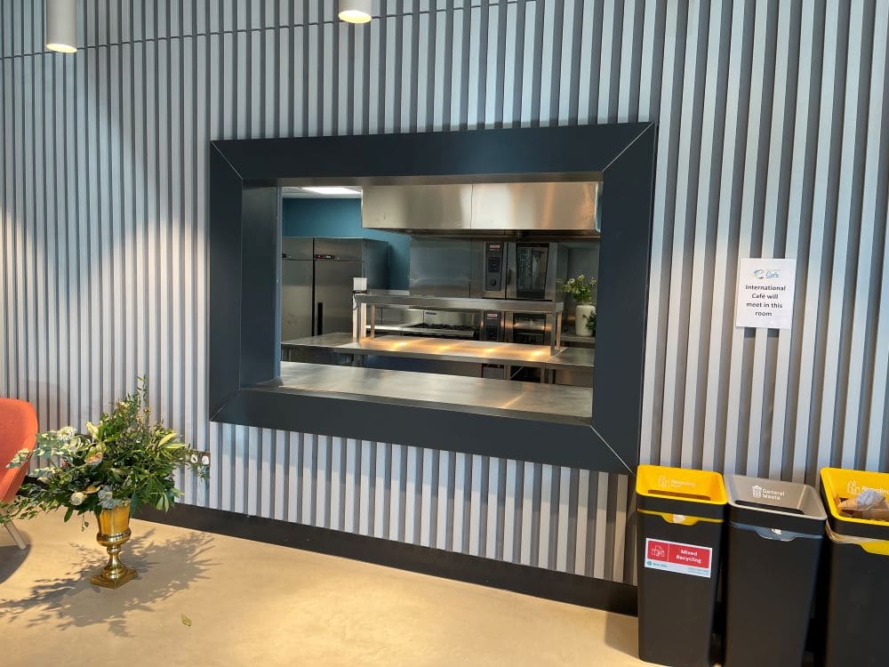 Servery hatch at community centre kitchen, Northfleet