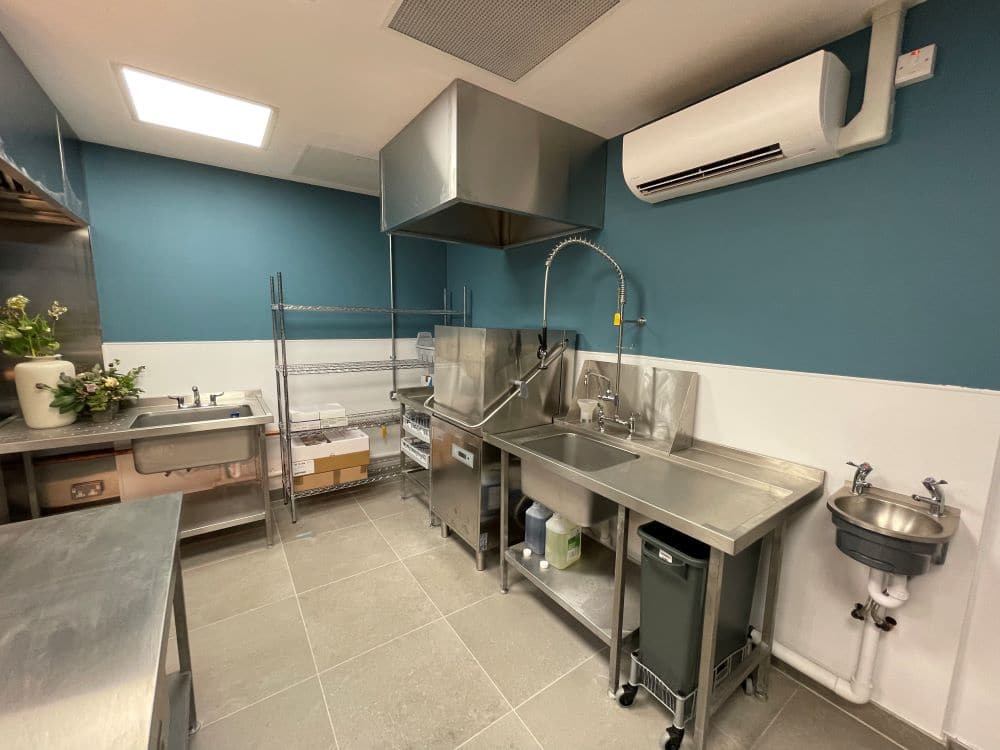 Wash-up area at community centre kitchen, Northfleet