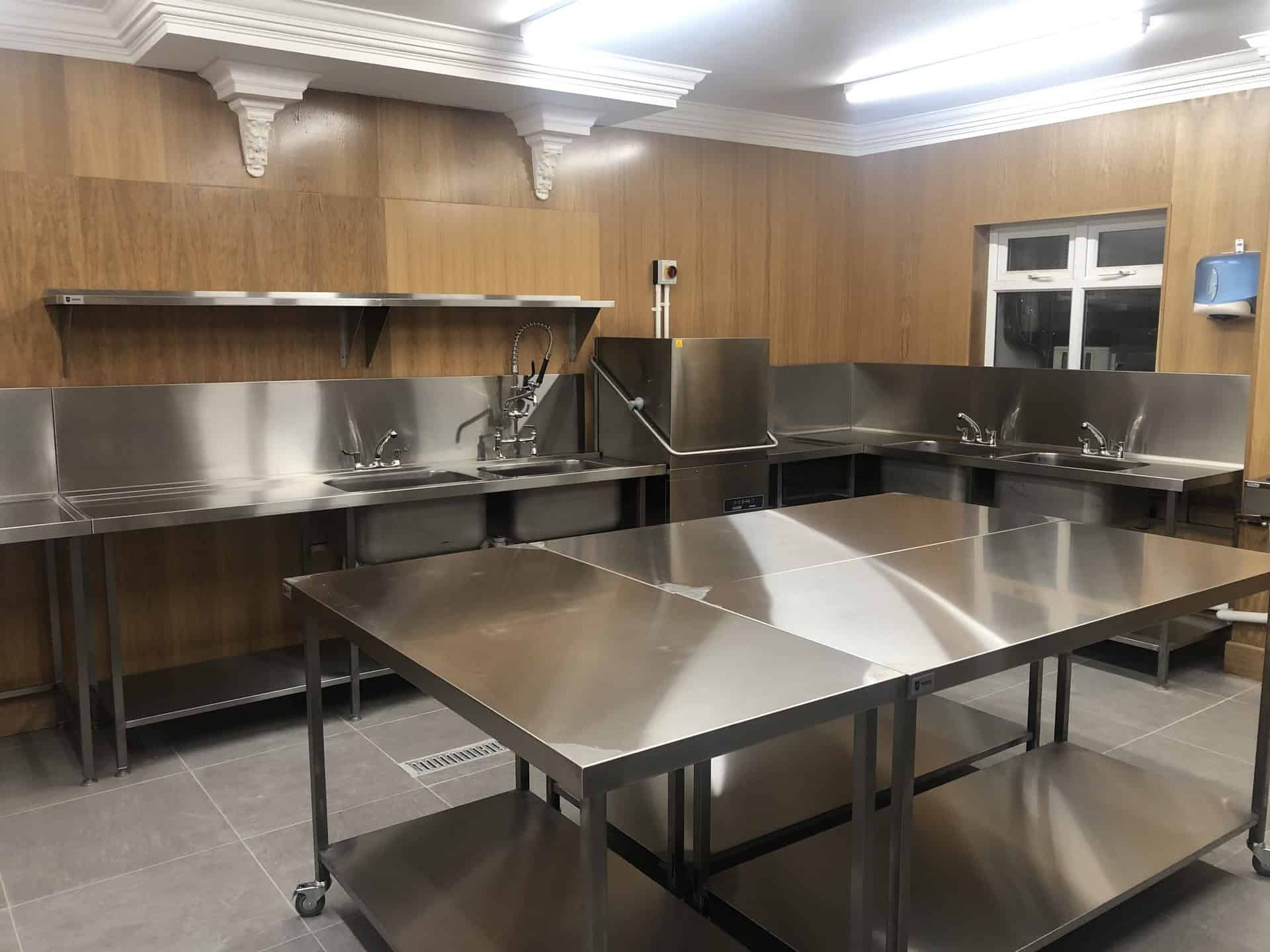 East Cliff Pavilion, Folkestone — central stainless steel prep tables