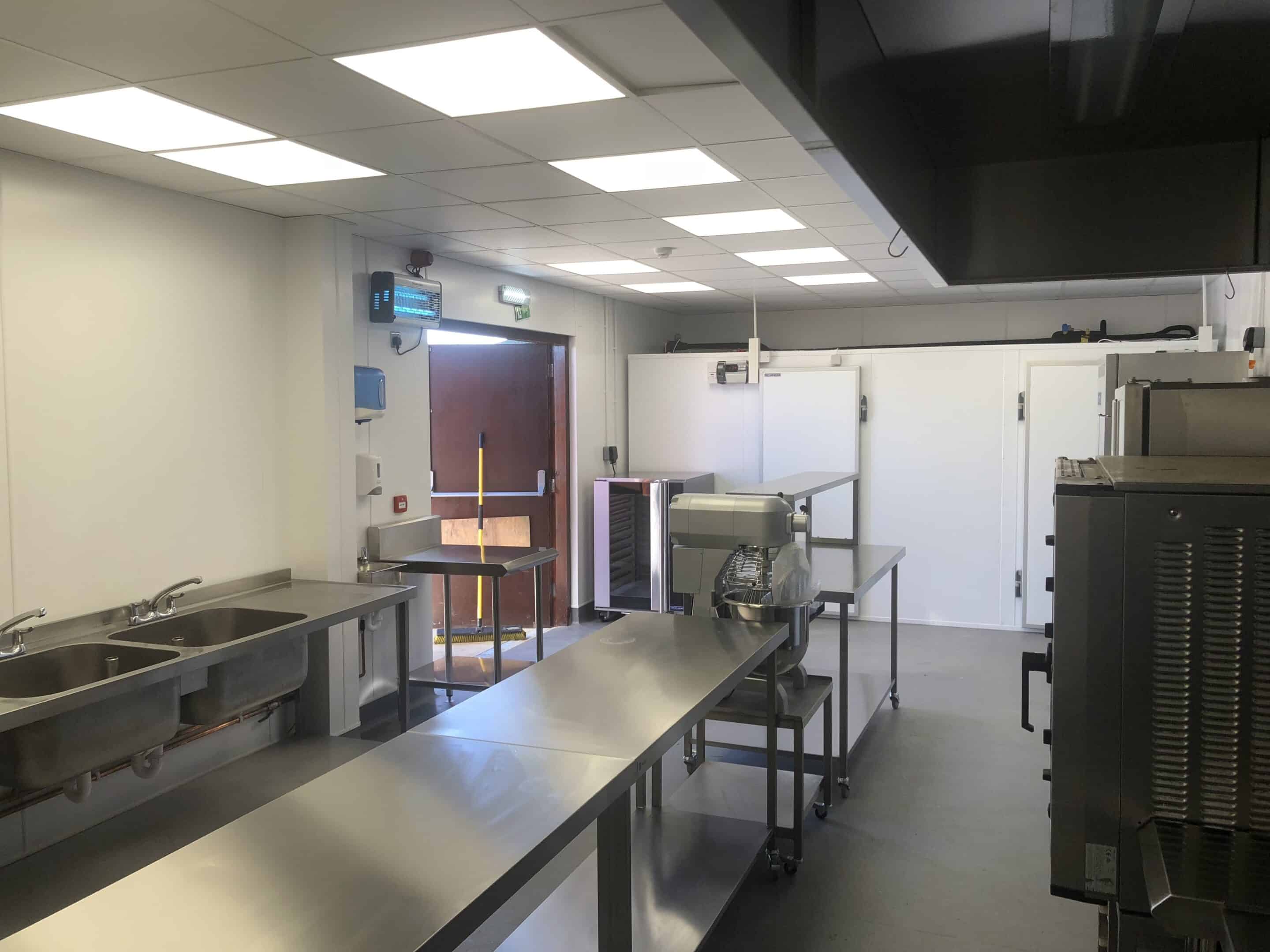 Cold room and mixer in the completed kitchen at Gibson's Farm Shop