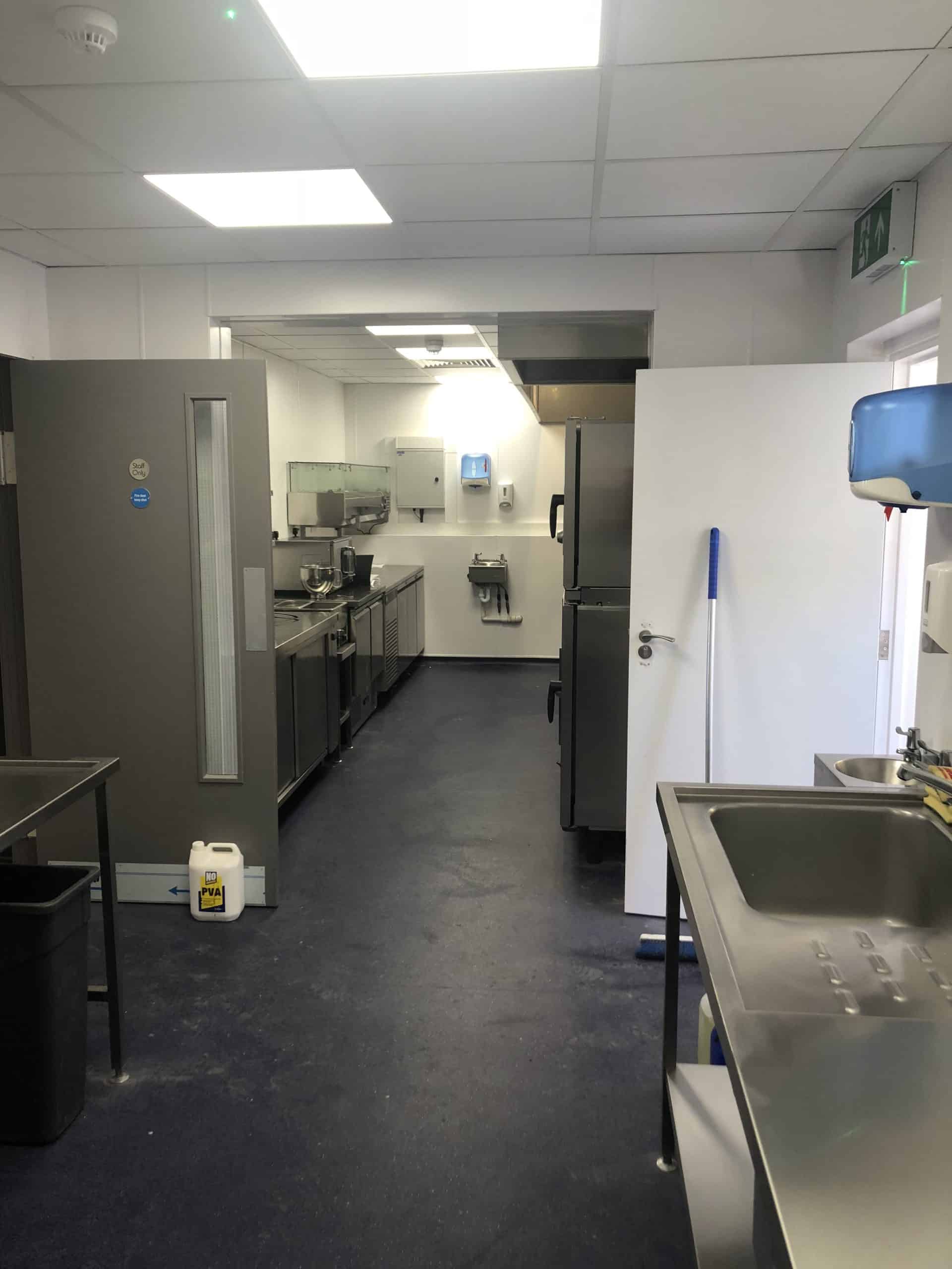 Refurbished café kitchen overview at Hartfields Coffee and Kitchen, Uckfield