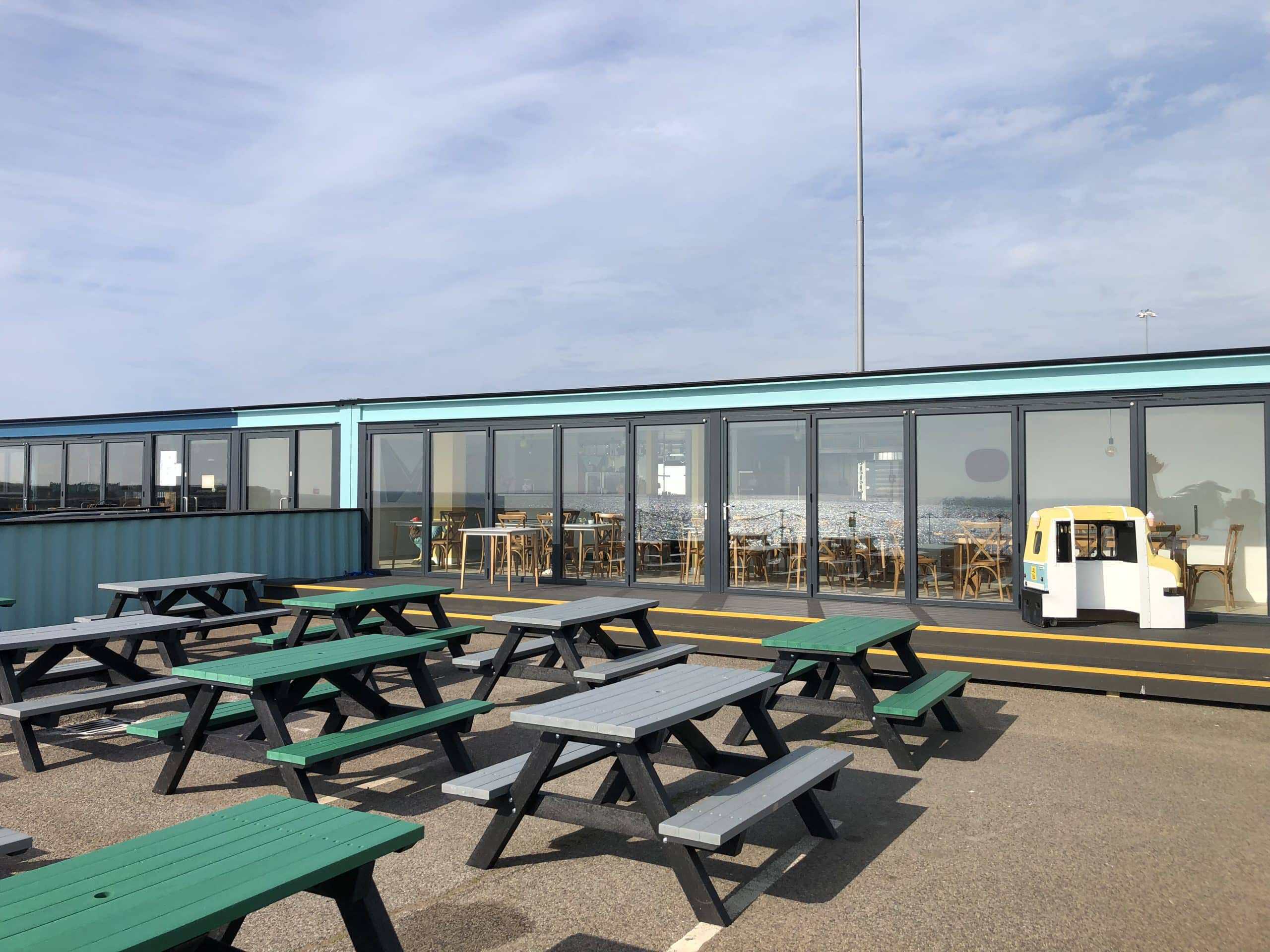 External seating at Le Coq, Folkestone Harbour Arm