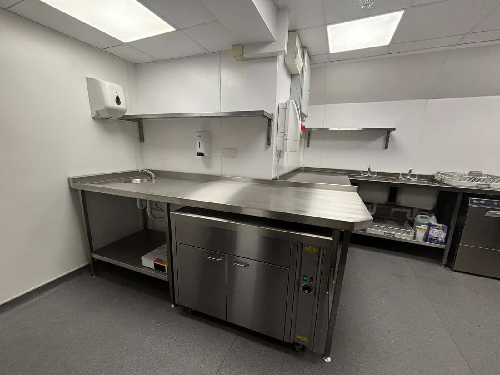 Stainless steel prep area and hot cupboard at Marden Village Club