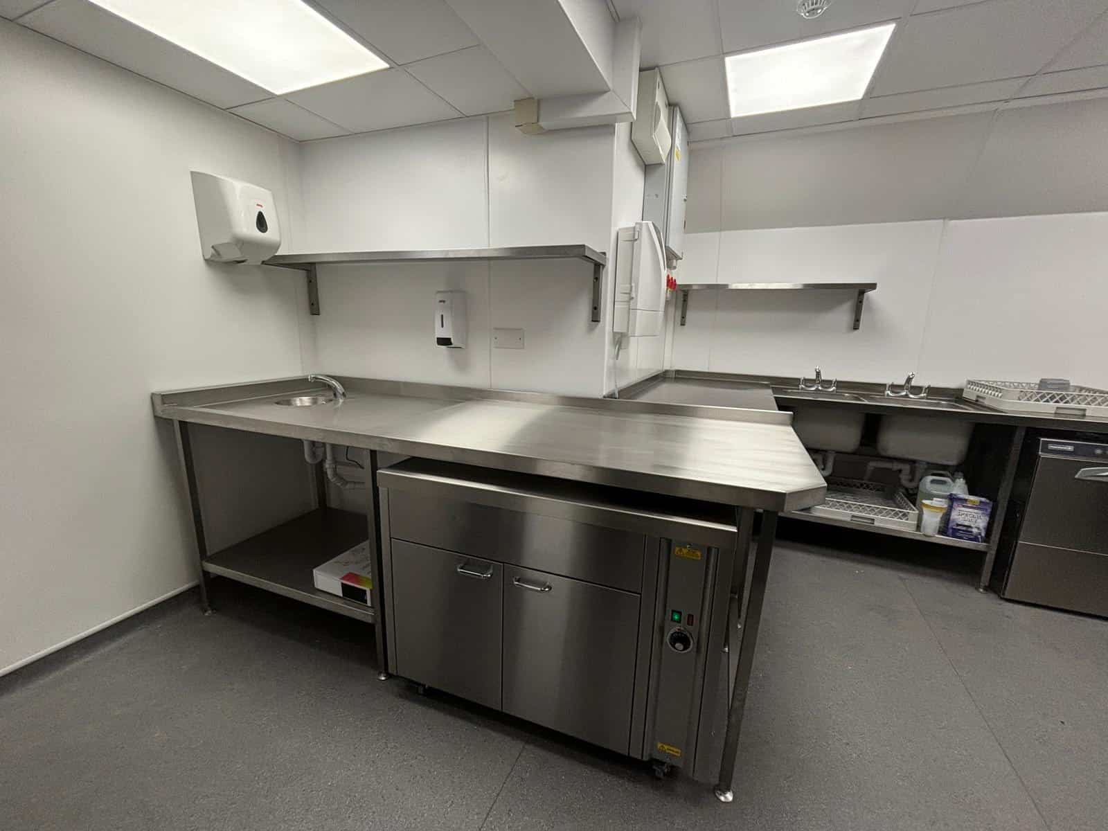 Stainless steel bench run at Marden Village Club kitchen