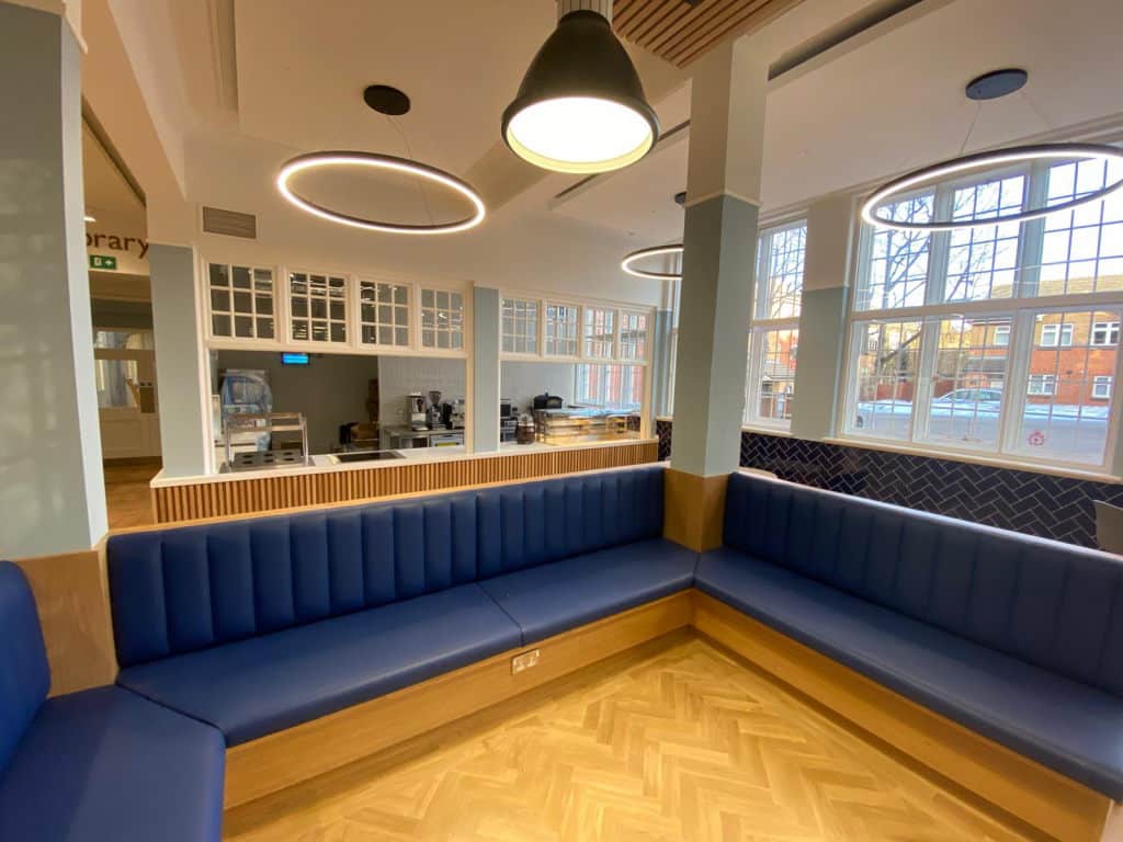 Café seating area at Plumstead Library, London