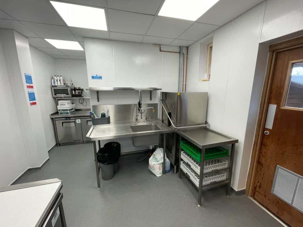 Wash-up area at The Rose and Crown pub kitchen, Hartlip