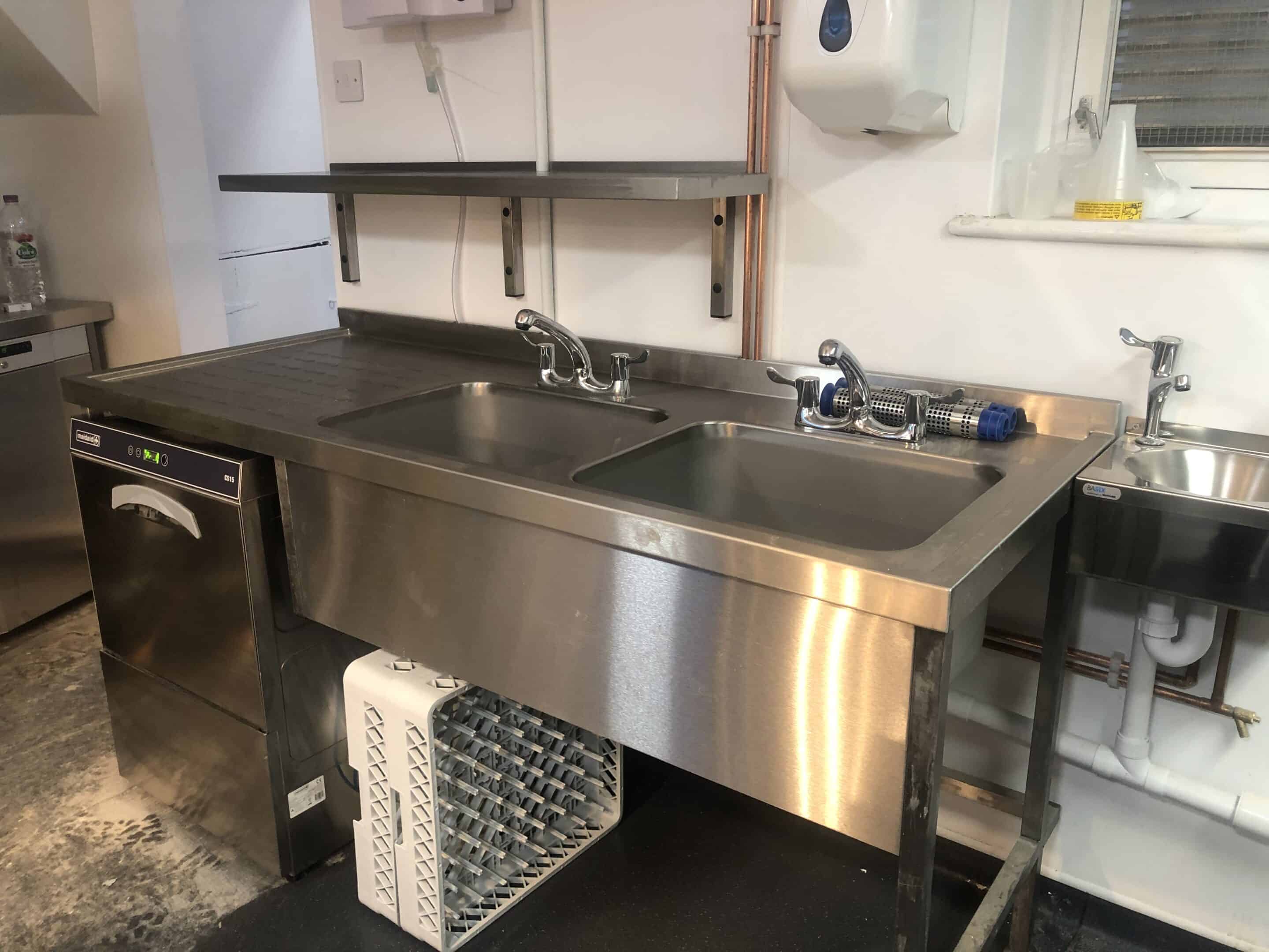 Double sink and glasswasher at The Rose in June, Cliftonville