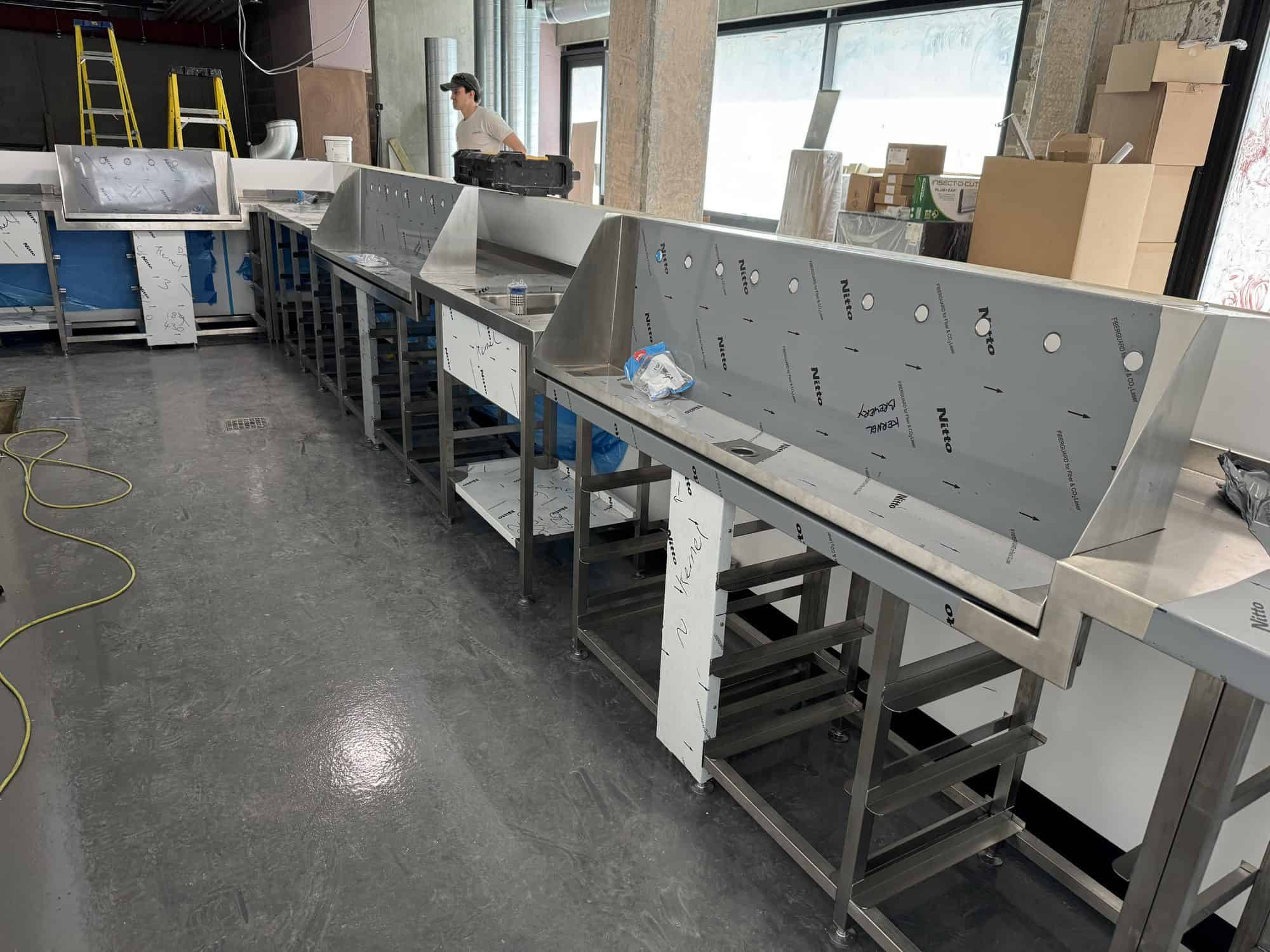Kernel Taphouse, Bermondsey — stainless steel tabling during install