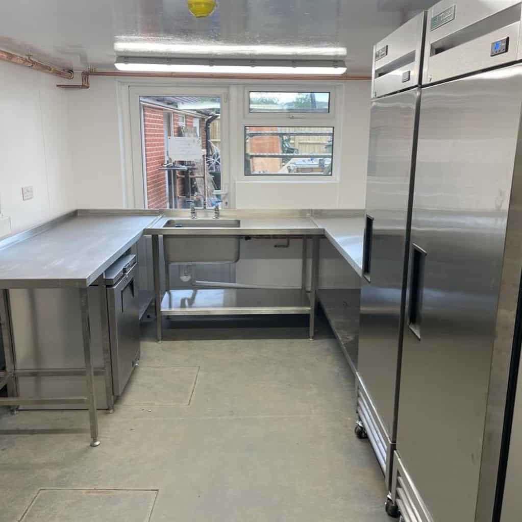 Prep area upright fridges at The Tiger Inn, Stowting