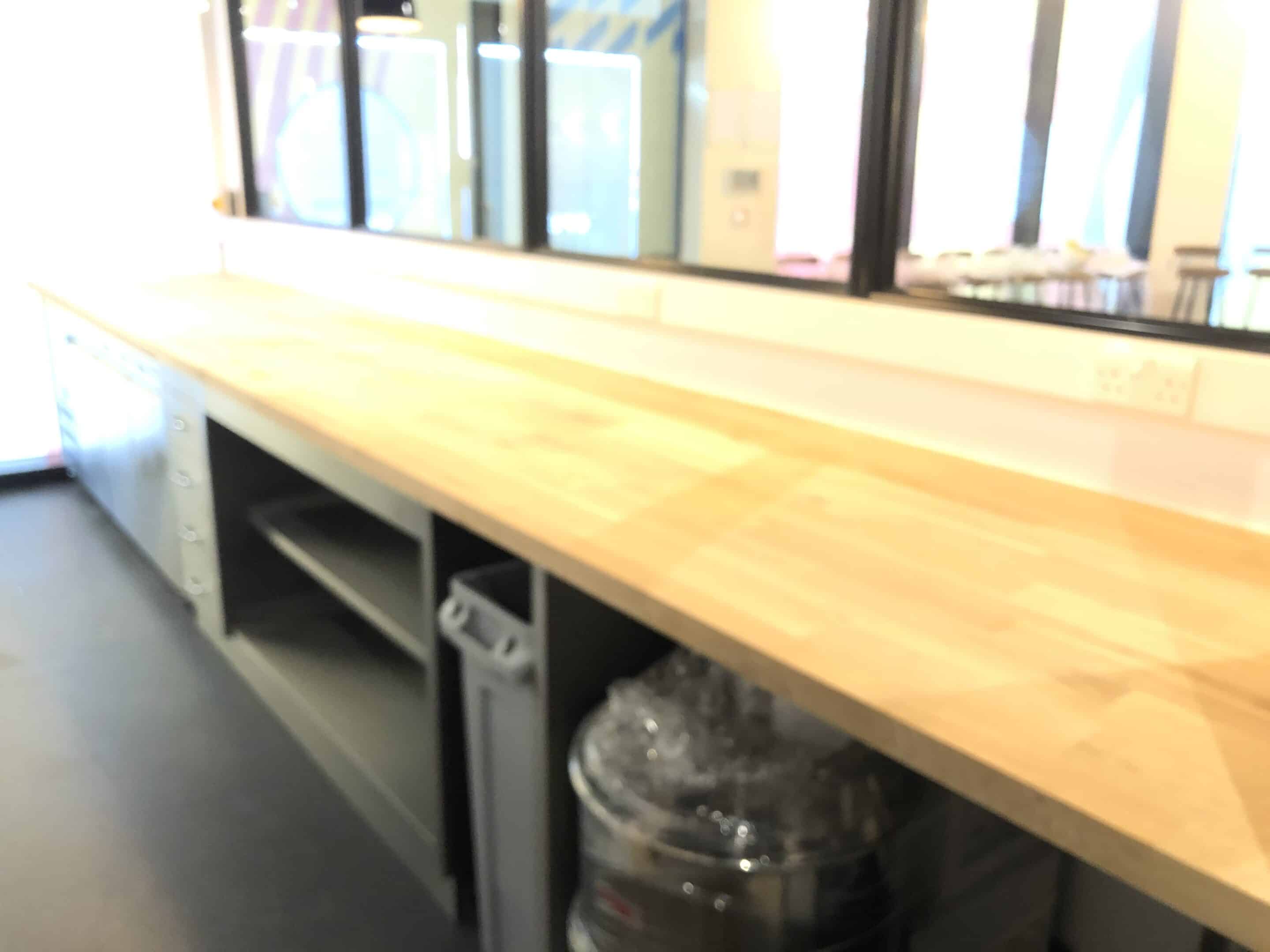 Timber counter detail at Unita Quattro, Ashford